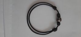Bracelet coulissant cuir véritable perle de tahiti