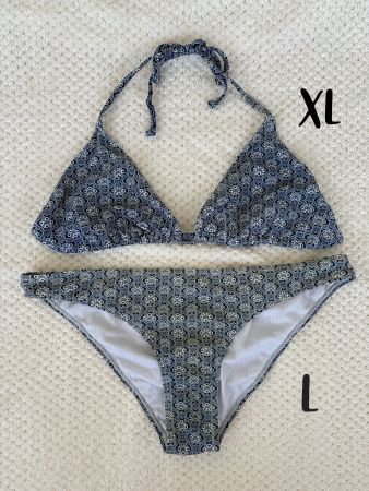 Bikini Hose L Bikini Oberteil XL blau weiss gemustert