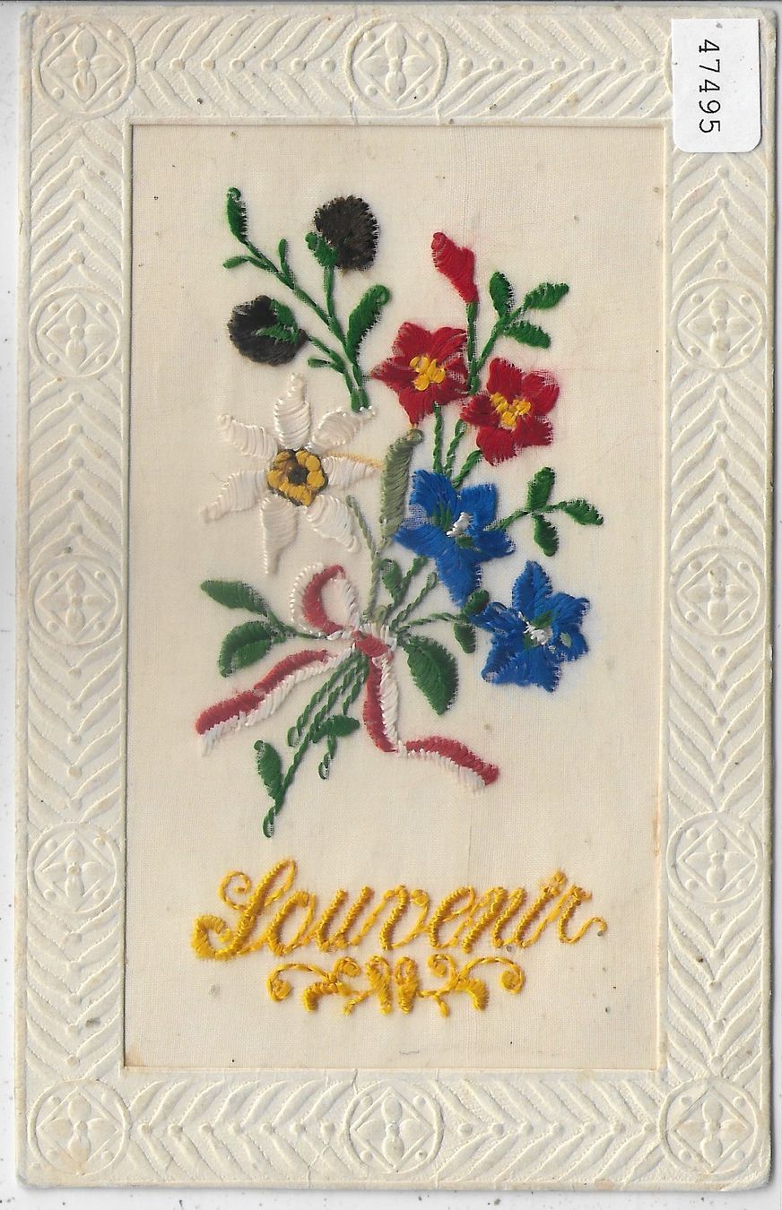 Ansichtskarten: Souvenir - Blumen - Seidenkarte - gestickt – Gebraucht aus Ettingen von Kartenplanet