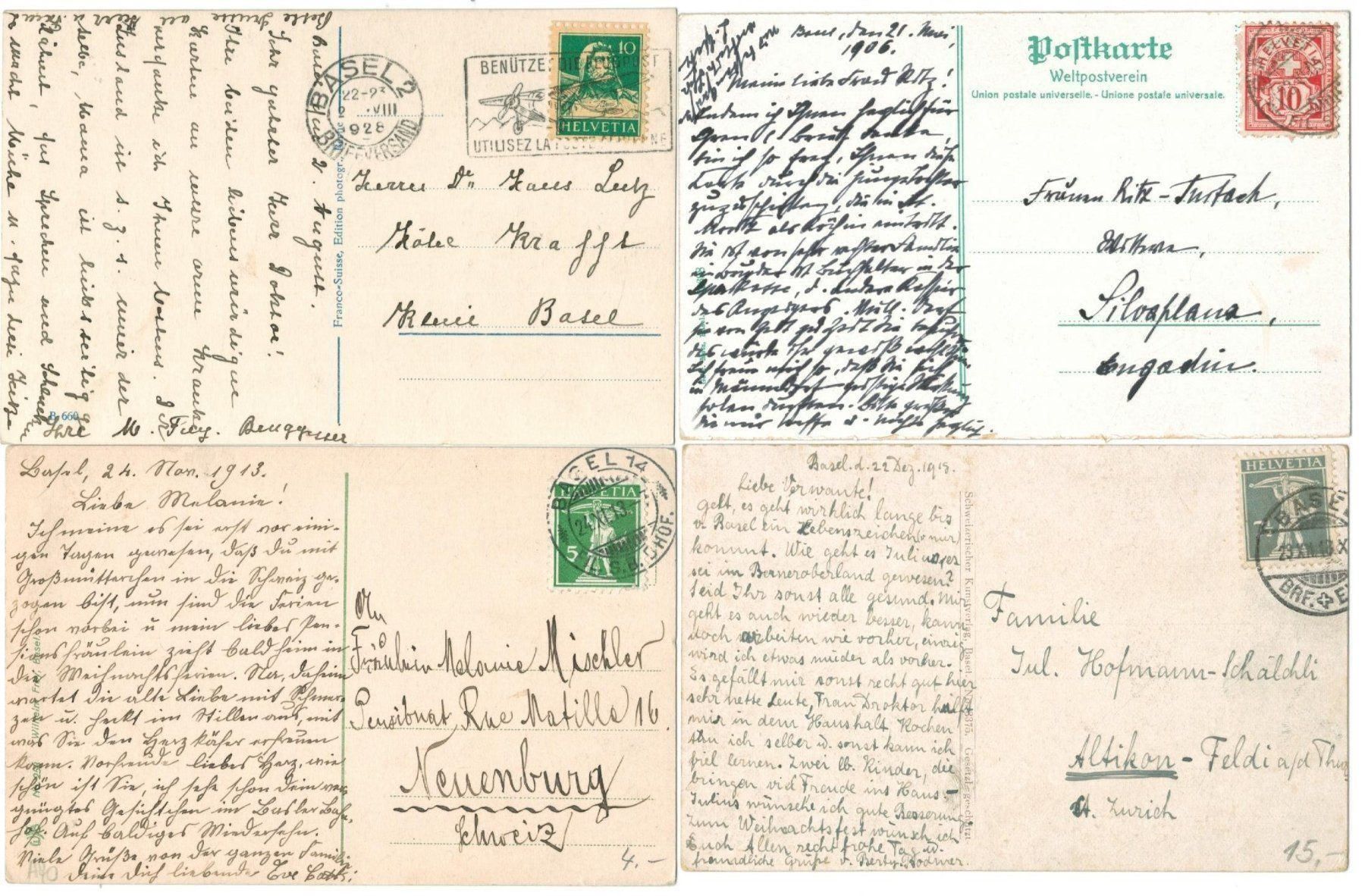 Ansichtskarten: 4 AK Basel 1906 - 1928 – Gebraucht aus Zürich von Tolima194 1