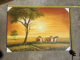 Gemälde Afrika Löwen Sonnenuntergang Leinwand 100x70cm
