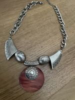 Collier ethnique bois et argenté neuf