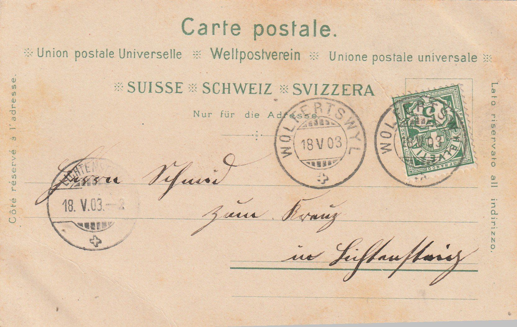 Cartoline postali: AK  Gruss aus Wolfertswil  Litho 1903 – Usato da Rupperswil venduto da Ema10 1