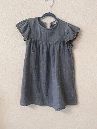 Robe enfant Vertbaudet bleue, fleurs, coton 110 cm 5 ans