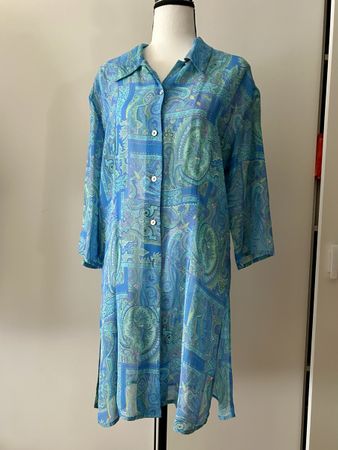 3/4 sleeves sheer blue print brousse size 42 