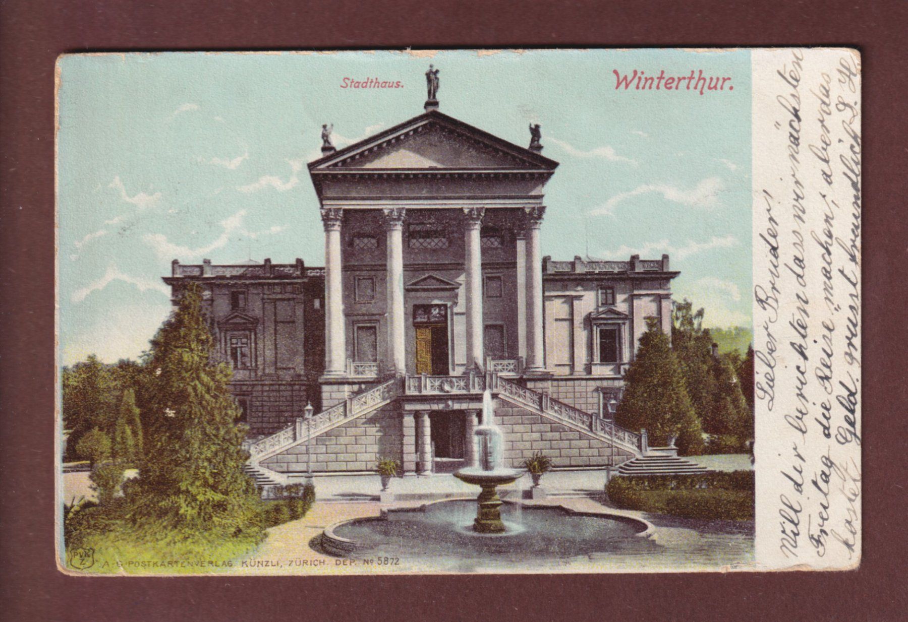 Cartoline postali: WINTERTHUR - Stadthaus - 1901 – Usato da Pully venduto da nicecards-shop