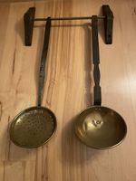 Vintage Brass Skimmer & Ladle Set with Hanging Rack!