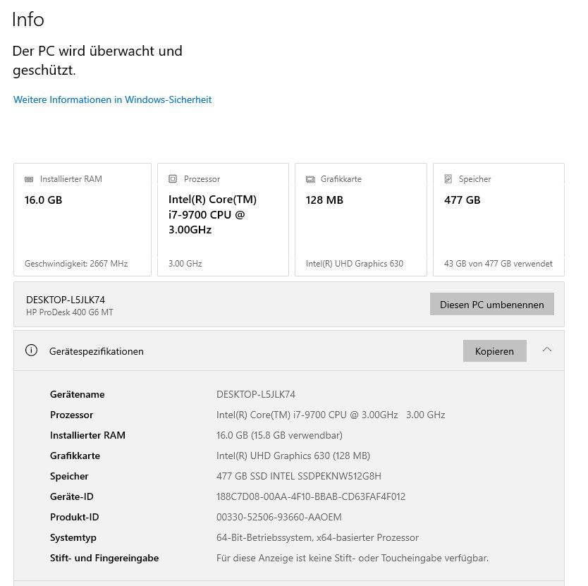 Hewlett Packard PC: HP ProDesk 400 G6 MT – Usato da Sarmenstorf venduto da nicokoechli 5