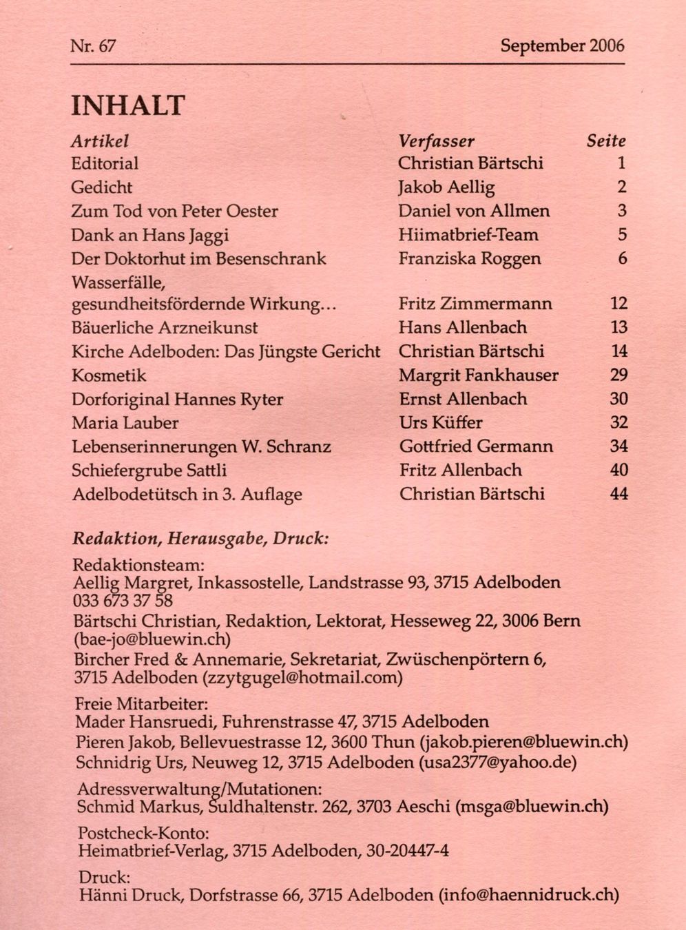 Bücher: Adelboden, Heimatbrief 67 – Gebraucht aus Aarau von Elmaar41 1