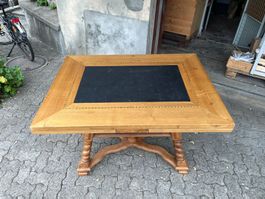 Antiker Ausziehtisch Nussbaum mit Schiefereinlage, 90-220 cm