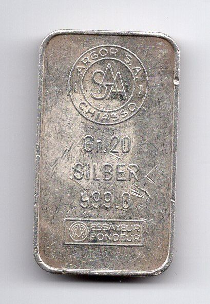 Metalli preziosi: (1096) Silberbarren 20 g, Argor, stgl – Usato da Rüthi (Rheintal) venduto da erdnuessli1
