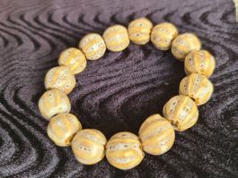 Keramik Raku Perlen Armband, Hell Beige Gr. L / ca. 20 cm