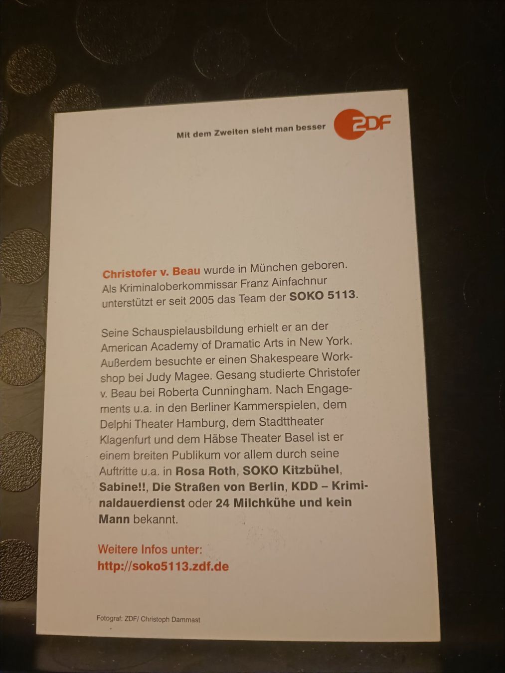 Autografi: Christofer v. Beau - handsigniert - SOKO 5113 – Usato da Menziken venduto da Artographs 1