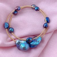 Schwarz Perlen Armband Echt Armspange Bracelet Perle noire