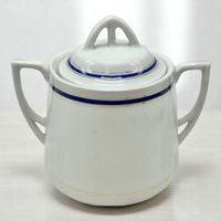 Sucrier ancien en porcelaine C.T. Altwasser décor bleu et or
