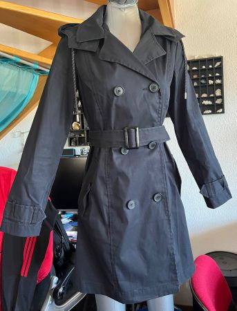 Trench-coat noir avec capuche, taille 36