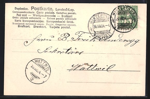 Ansichtskarten: AK Winterthur, Technicum, 1904 – Gebraucht aus Berlin von bartko-reher 1