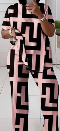 edler/stylischer Hosen-2-Teiler, nero/rosa, L+XL