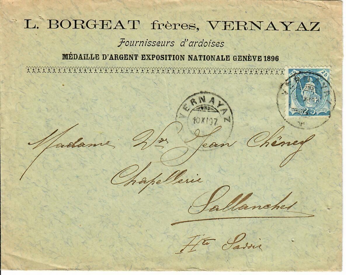 Alle Briefmarken: Brief, Vernayaz 1907 nach Frankreich – Gebraucht aus Hochdorf von Ziegel-16