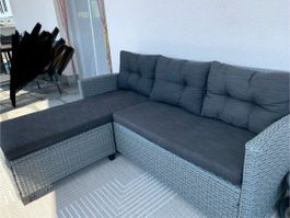 Gartensofa Polyrattan grau mit Sitzkissen guter Zustand