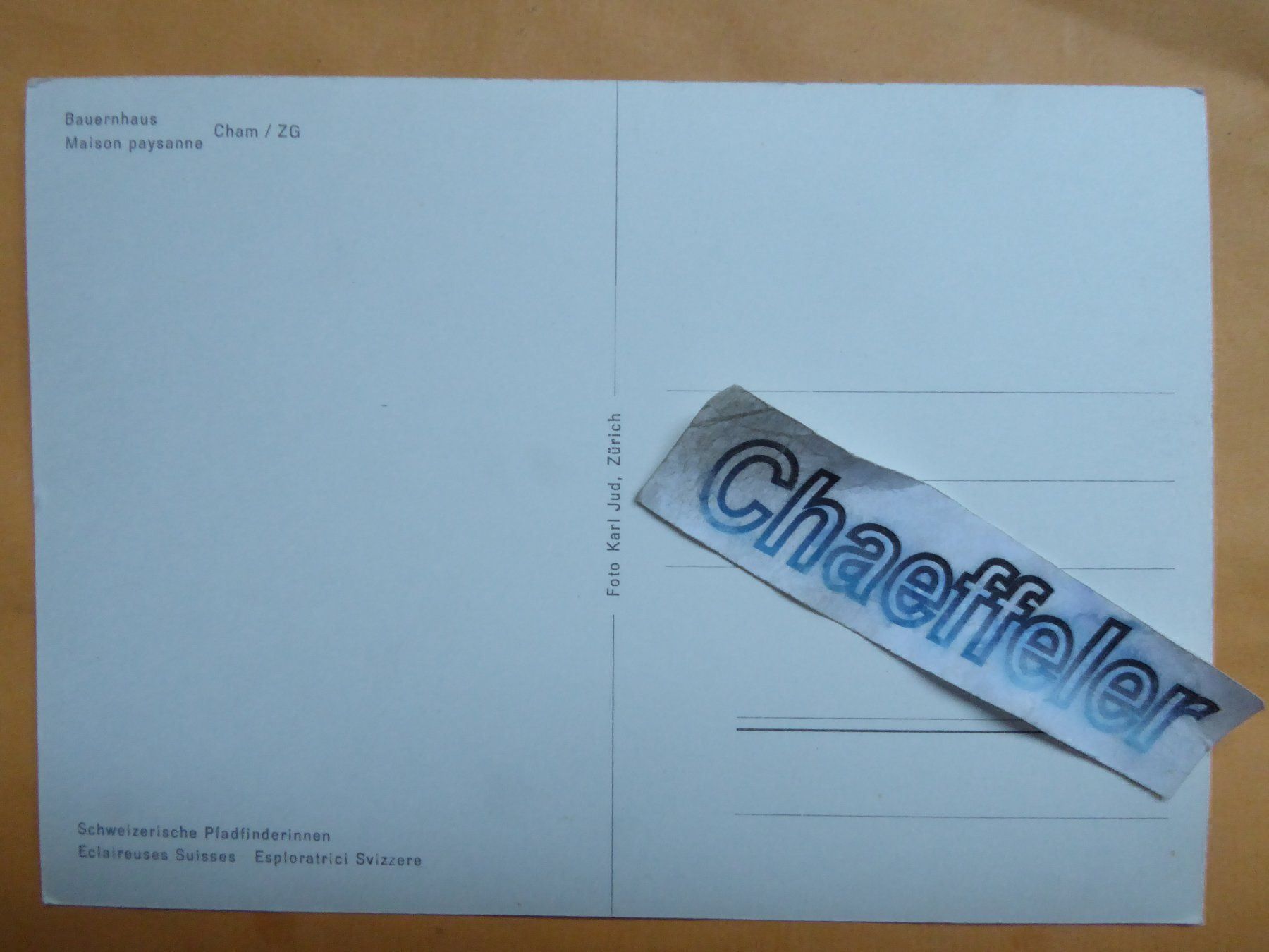 Cartoline postali: Bauernhaus Cham / ZG – Usato da Zürich venduto da Chaeffeler 1