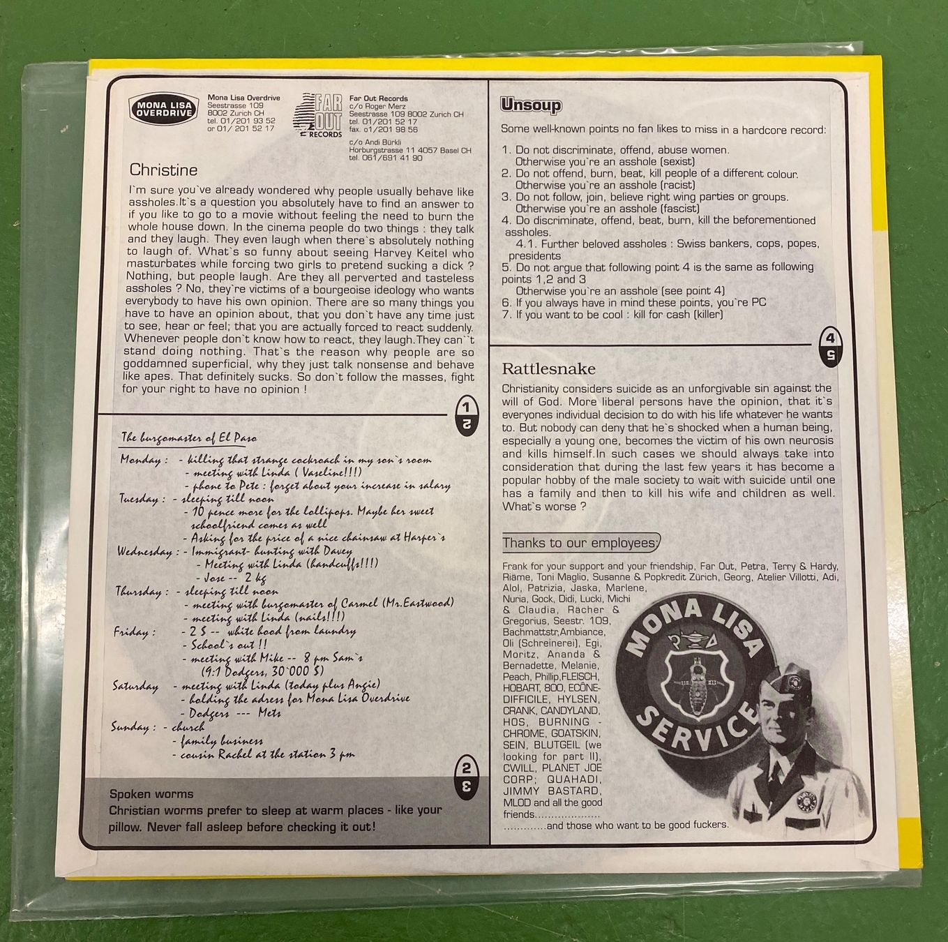 Schallplatten: Mona Lisa Overdrive: Unique Scrawling Screech (LP) – Gebraucht aus Basel von Ostschweiz06 3