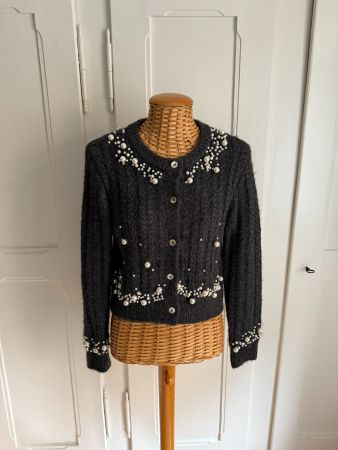 ZARA - Cardigan Strickjacke dunkgelgrau mit Perlen S