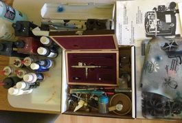 3 AIRBRUSH PISTOLEN VEGA, FARBEN, SCHABLONEN, ANLEITUNG ÖL &