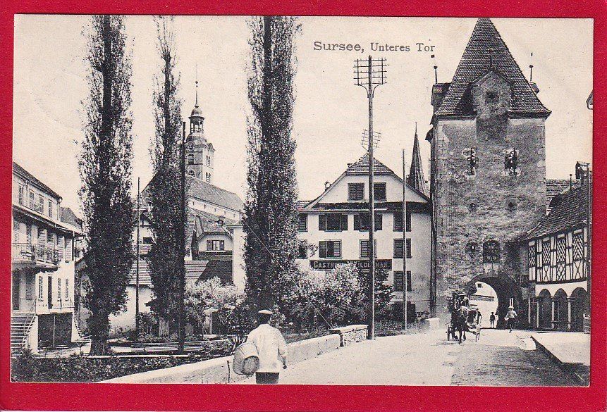 Cartoline postali: AK SURSEE UNTERES TOR 1912 – Usato da Grüningen venduto da Kartensammler