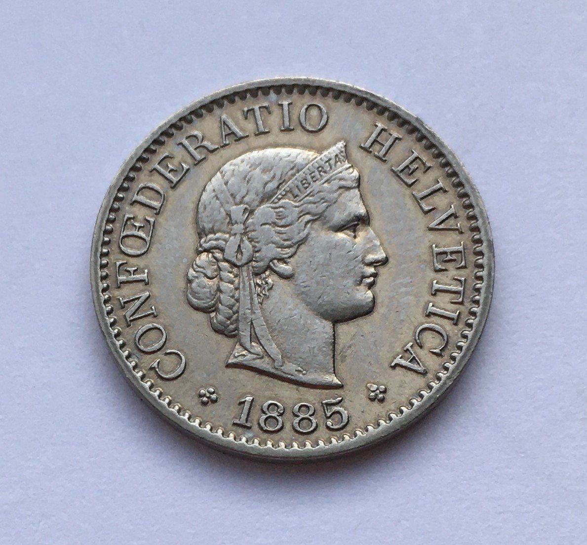 Tutti le monete: 1885 5 Rappen -unz – Usato da Kirchberg SG venduto da Helveticus00