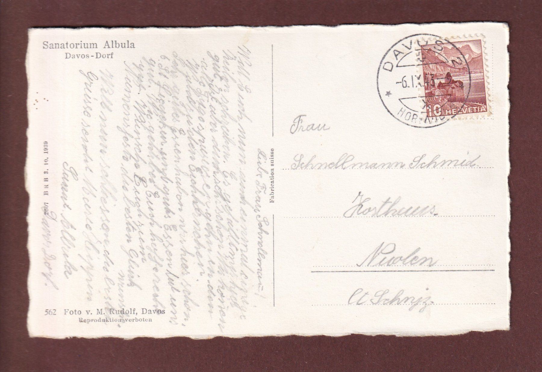 Ansichtskarten: DAVOS-DORF - Sanatorium Albula - 1943 – Gebraucht aus Pully von nicecards 1
