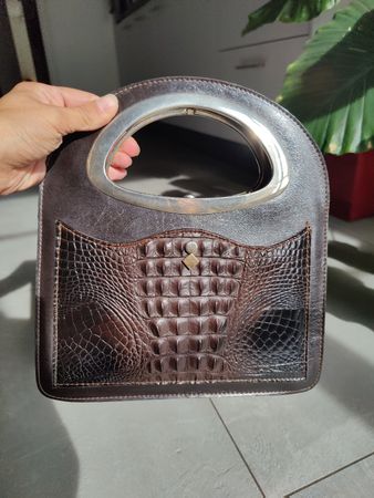 Rare Mid Century Brown Leather Handbag