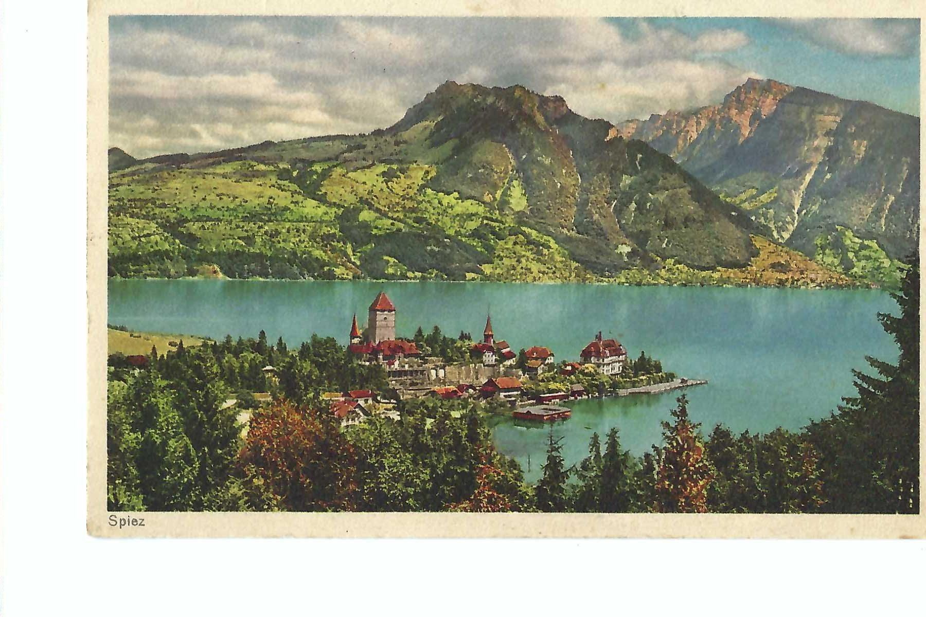 Cartoline postali: Spiez mit Schloss und Thunersee, 1940 – Usato da Thun venduto da 44wart