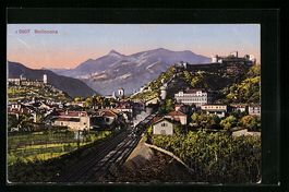Bellinzona, Ortsansicht mit Dampfeisenba