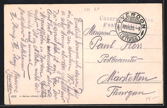 Cartoline postali: AK Yverdon, Les Casernes, 1920 – Usato da Berlin venduto da bartko-reher 1