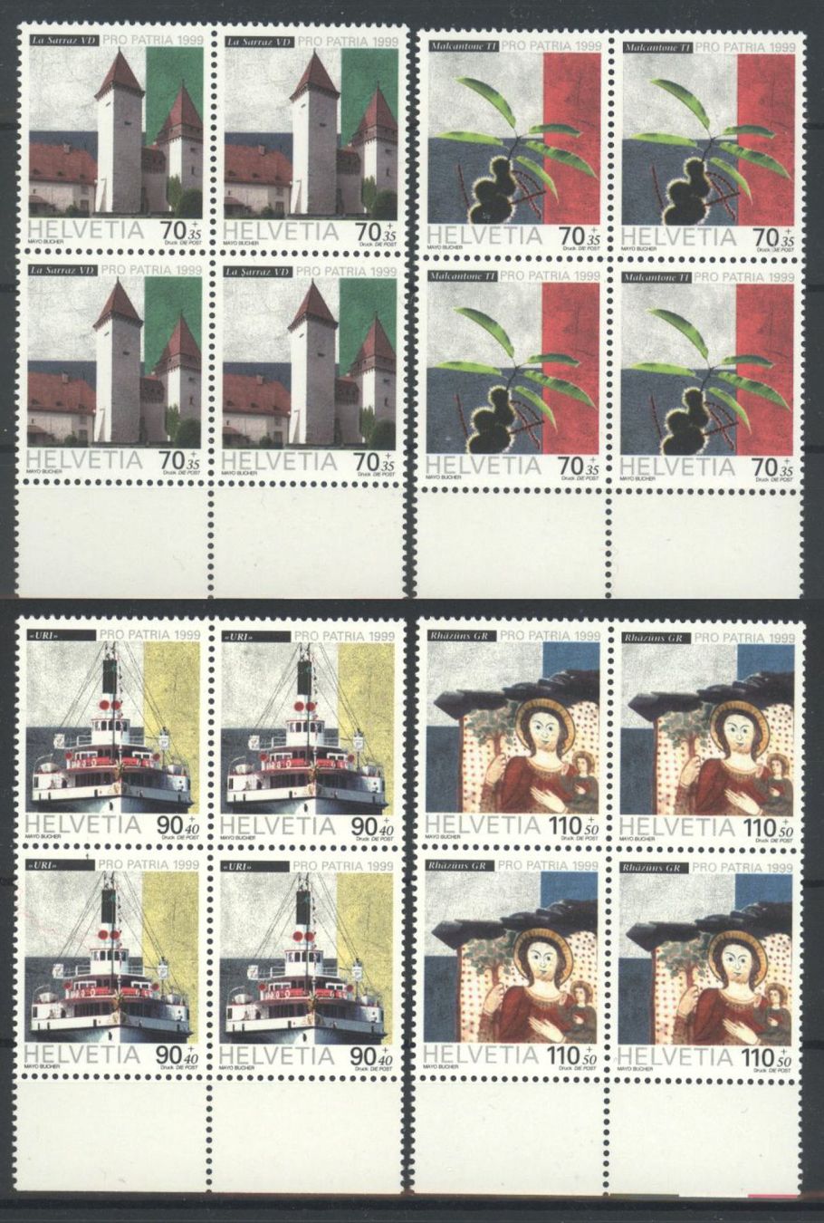 Tutti i francobolli: 1999, Pro Patria, Viererblöcke ** – Usato da Willisau venduto da Vollstempel