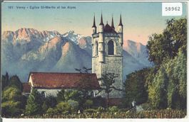 Vevey - Eglise St. Martin et les Alpes - Litho