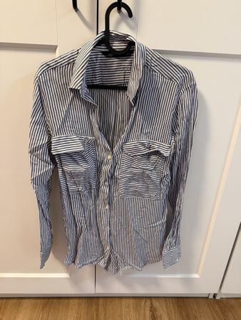 Zara gestreifte Bluse Weisd-Blau Gr XS