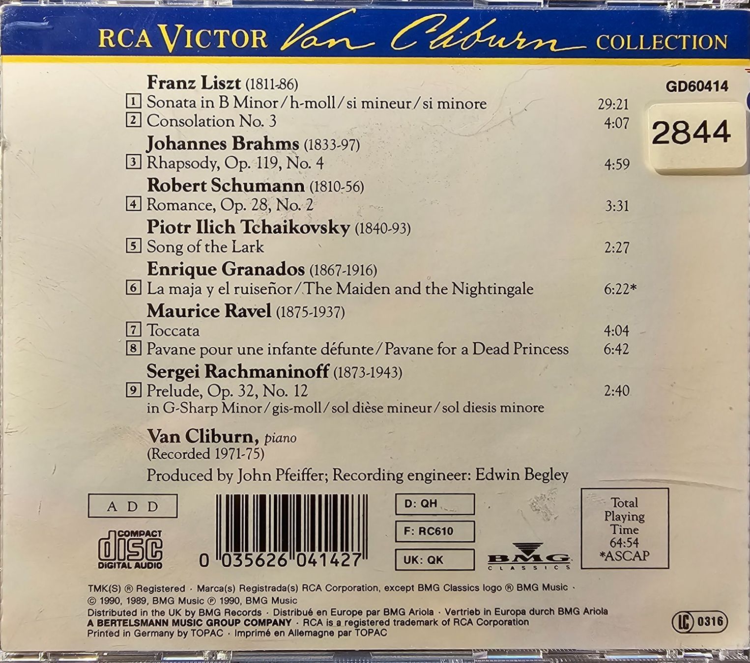CD: Van Cliburn - A Romantic Collection – Usato da Wahlen b. Laufen venduto da Cg10 1
