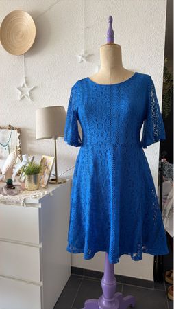 Cobalt Blue Lace Occasion Dress, Elegant Style, Size M
