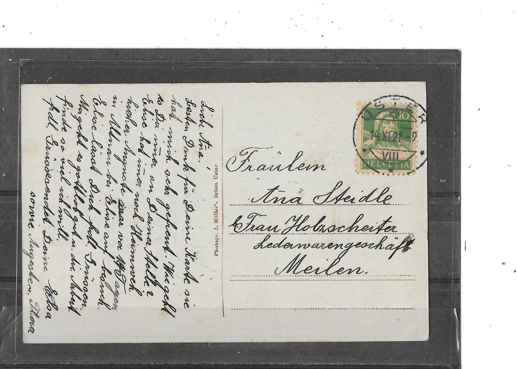 Cartoline postali: ZH Uster 1921 Bahnhofstrasse – Usato da Schocherswil venduto da Wilare 1