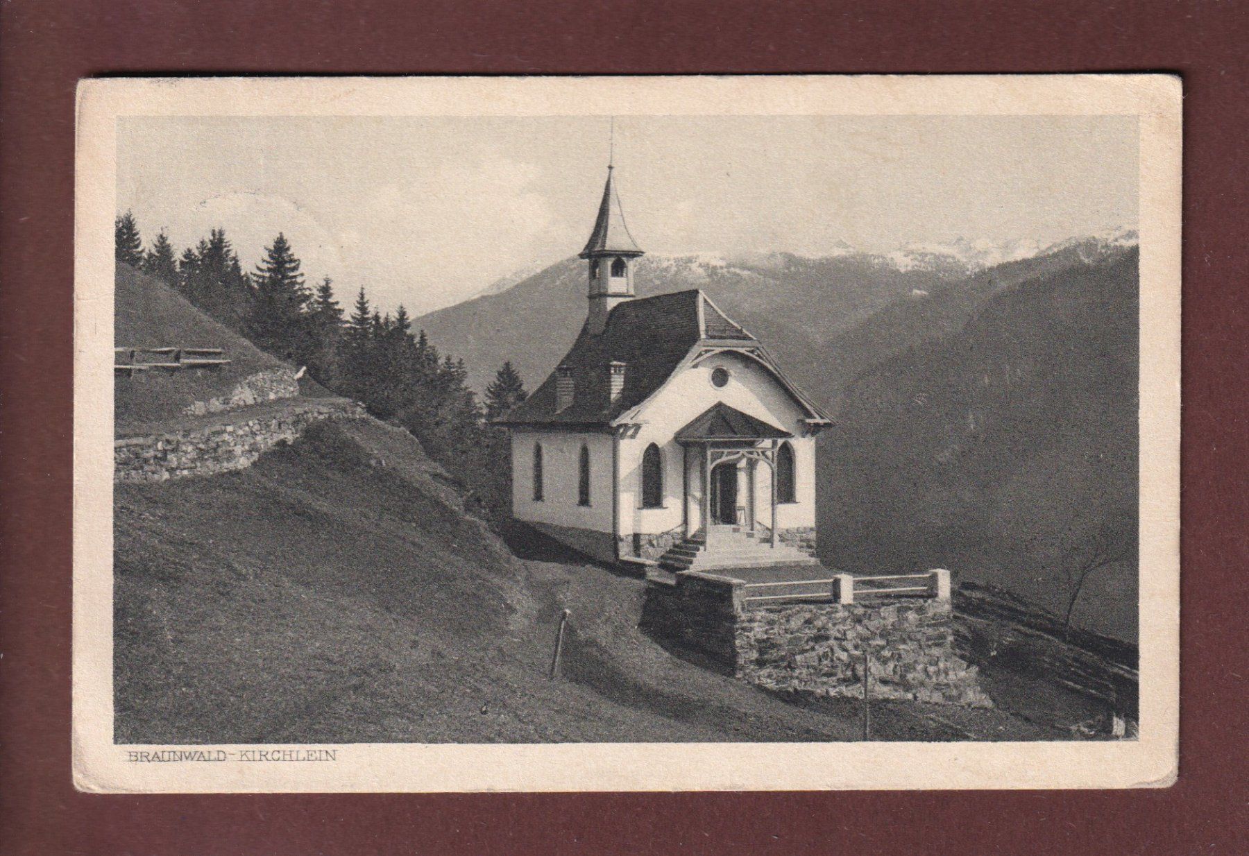 Cartoline postali: BRAUNWALD - Kirchlein - 1920 – Usato da Pully venduto da nicecards
