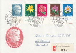 J205-J209 auf FDC m. Tabs lat., Ankunftsstempel CERN, Chargé