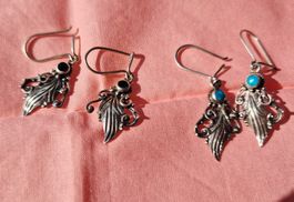 OHRRINGE HÄNGER OHRHÄNGER SILBER 925 TÜRKIS SCHWARZ SET TOP