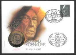 Münzbrief Konrad Adenauer 20 Todestag 9.4.1987