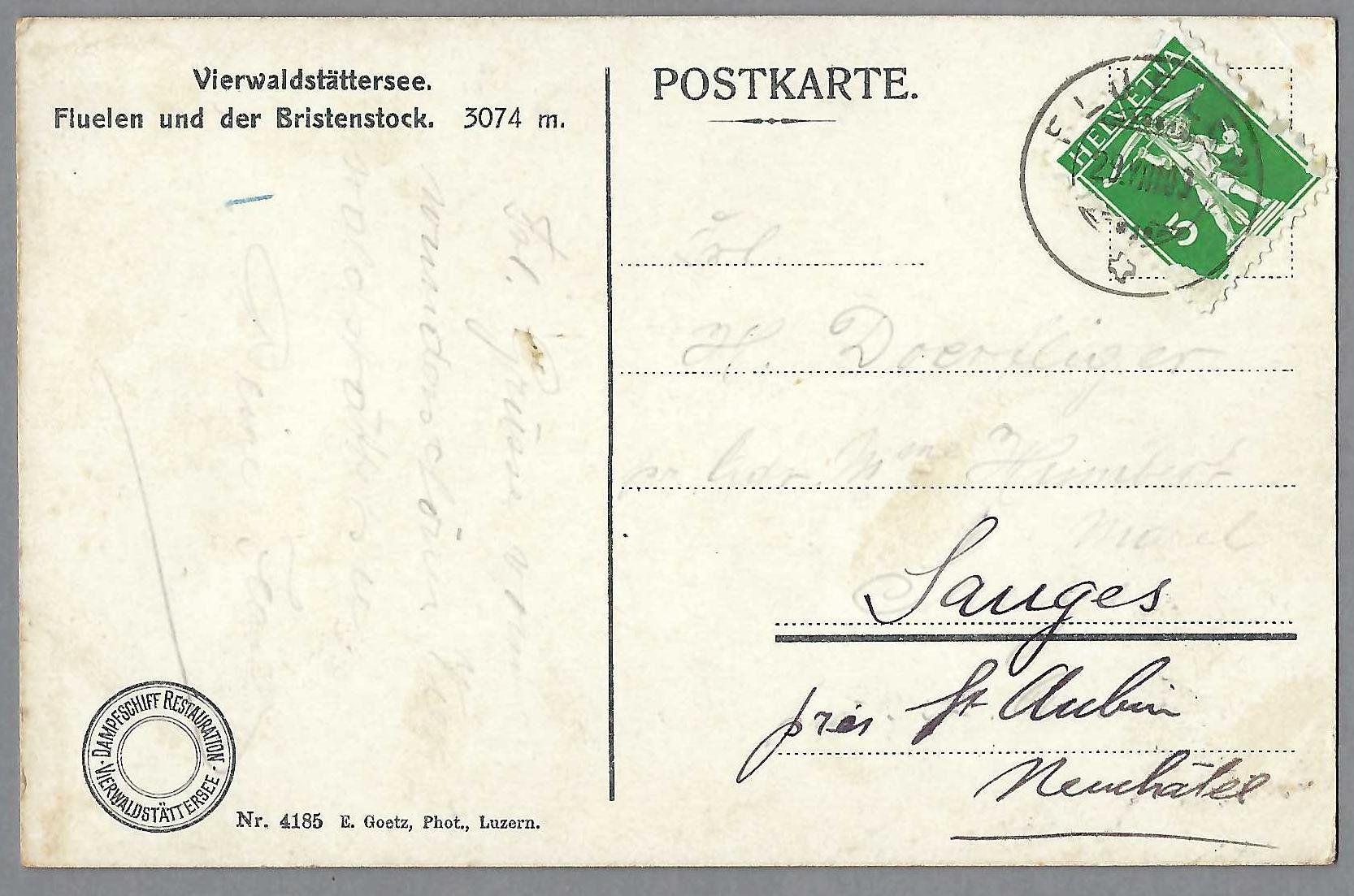 Cartoline postali: 1909, FLÜELEN – Usato da Pura venduto da ulisse1957 1