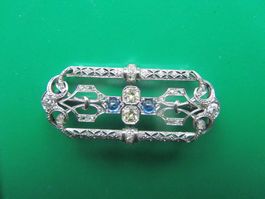 Art Deco Brillant-Safir-Broche um 1920-18 K.Weissgold