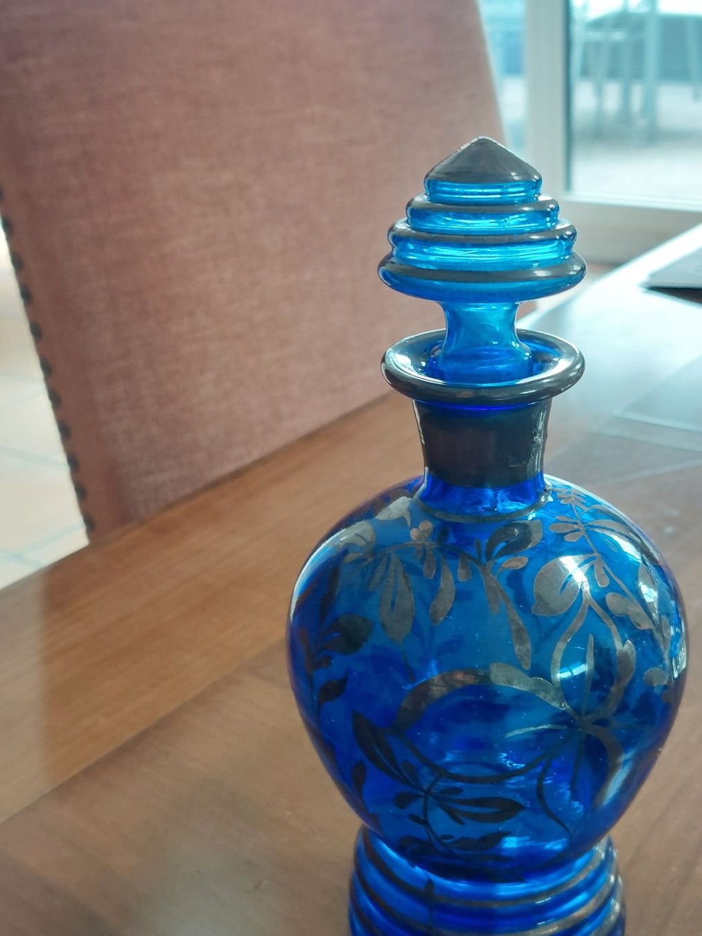 Caraffe: Antike Glas Likör Karaffe mit Silberauflage – Usato da Hergiswil NW venduto da maiette-23.N 1