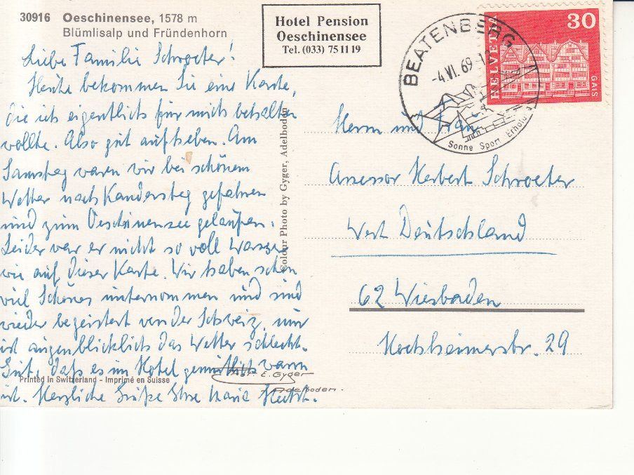 Cartoline postali: Oeschinensee 1969 – Usato da Bürglen TG venduto da StampGraf 1