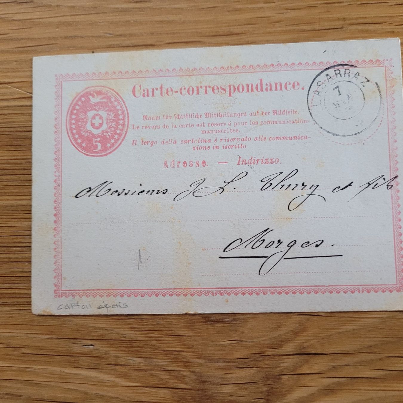 Tous les timbres: GS Entier Postal Lasarraz Morges 1872 – D'occasion à Biel/Bienne par Destockweb